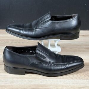 Santoni Shoes Mens Size 11.5 EE Wide Black Leather Loafer Square Toe Made Italy